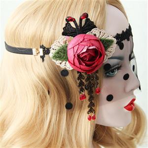 Elegent Women's Mesh and Dot Veil Rose Face Mask MS13020