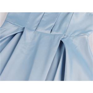Elegant Light-blue Off-shoulder Pleated Bodice High Waist High Low Party Dress N18698