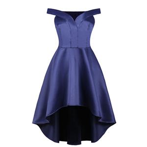 Sexy Off-shoulder Evening Dresses, Women's Evening Dress, Asymmetrical Evening Dresses, High Waist Evening Dress, Elegant Dark Blue Party Dress, #N18699