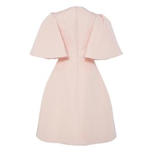 Women's Elegant Pink Round Neck Half Puff Sleeve Mini Dress N14514