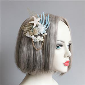 Bead Pendant Headpins, Princess Style Hair wear, Fashion Hairpin for Women, Pearl Hair Ornament, Coral Hair Accessory, Lace Headwear,Starfish Hair Accessory, #J20192