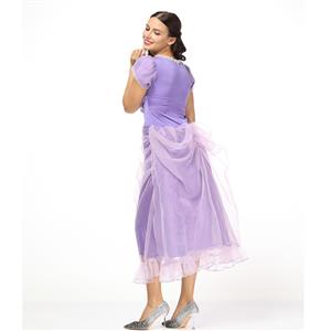Elegant Lavender Purple Mesh Adult Puff Sleeves Princess Ankle-Length Dress Costume N18308