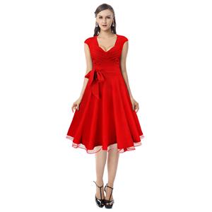 Elegant Vintage Red Flared  Cocktail Party Swing Dress Dress N11563