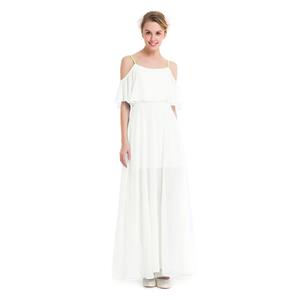 Elegant White Chiffon Ruffle Off-shoulder Sheer Mesh High Waist Ankle Length Dress N18759