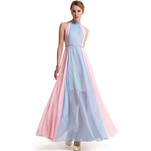 Deluxe Sheer Chiffon Patchwork Sleeveless Mesh Floor Length Ball Gown Long Dress N18763