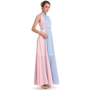 Deluxe Sheer Chiffon Patchwork Sleeveless Mesh Floor Length Ball Gown Long Dress N18763