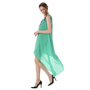 Deluxe Green Chiffon V Neck Embroidered Sleeveless Ball Gown High-low Dress N18765