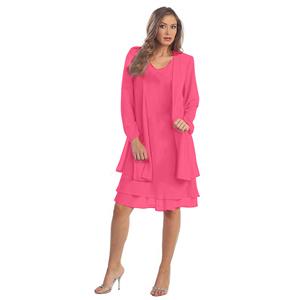2pcs Elegant Pink Chiffon Scoop Neck Tank Dress and Tulle Thin Coat Office Lady Suit N18745