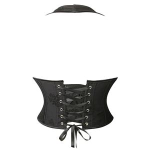Retro Sexy Black Printed Hanging Neck 13 Plastic Boned Lace-up Underbust Corset N23310