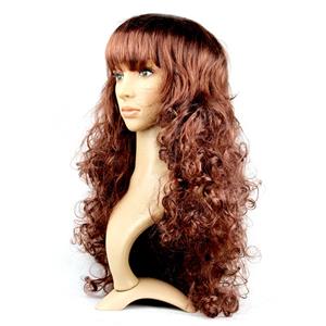 Fashion Long Wave Wig, Brown Bangs Small Wave Wig, Sexy Masquerade Small Wave Wig, Fashion Party Long Wave Wig, Cosplay Long Brown Wave Wig, #MS16093