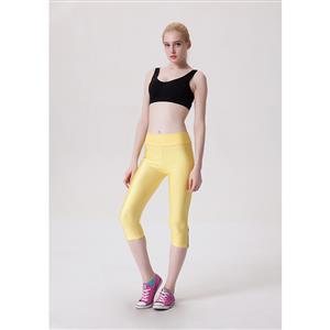 Fashion Yellow Stretchy Athletic Plain Capri Pants Workout Leggings Yoga Running L11710