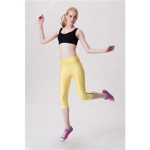 Fashion Yellow Stretchy Athletic Plain Capri Pants Workout Leggings Yoga Running L11710
