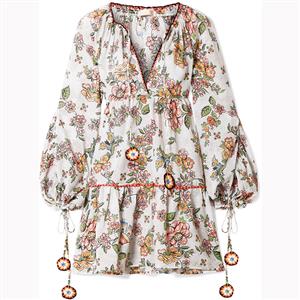 Fashion Casual Long Sleeve Floral Print Mini Loose Dress N17344