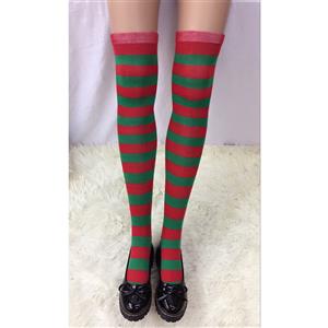 Fashion Anime Stockings Christmas Red and Green Stripes Maid Cosplay Stockings HG18527