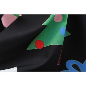 Fashion Christmas Tree and Gifts Long Sleeves Round Neckline High Waist Christmas Midi Dress N18573