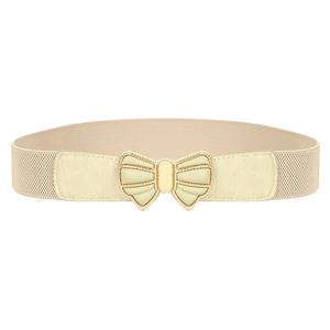 Women's Fashion Elastic Metal Bowknot Buckle Wide Waist Belt Casual Cinch Belt N15365