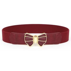 Women's Fashion Elastic Metal Bowknot Buckle Wide Waist Belt Casual Cinch Belt N15367
