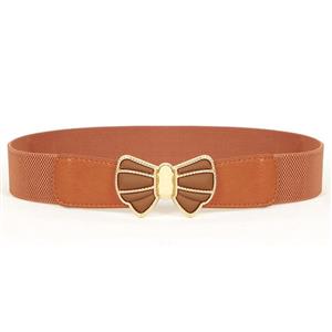Women's Fashion Elastic Metal Bowknot Buckle Wide Waist Belt Casual Cinch Belt N15370