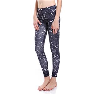 Women's Fashion Black High Waist Round Dot Print Elastic Yoga Pants Sports Leggings L16180