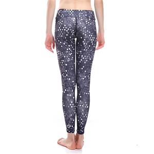 Women's Fashion Black High Waist Round Dot Print Elastic Yoga Pants Sports Leggings L16180