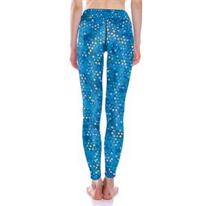 Women's Fashion Blue High Waist Round Dot Print Elastic Yoga Pants Sports Leggings L16181