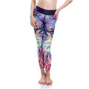 Women's Fashion High Waist 3D Digital Seafloor Pattern Elastic Yoga Pants Sports Leggings L16183