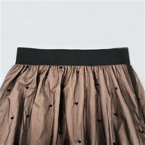 Fashion Khaki Victorian Gothic Mesh Double Layered Elastic Band High Waist Skirt N23509