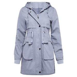 Long Sleeve Coat, Zipper Hooded Coat, Pocket Coat, Fashion Coat for Women, Jacket with Pockets, Drawstring Waist Jacket, #N15307