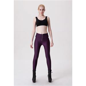 Fashion Stretchy Plain Zipper Pants Tights Workout Leggings Running Exercise L11748