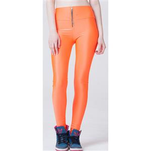 Fashion Stretchy Plain Zipper Pants Tights Workout Leggings Running Exercise L11752