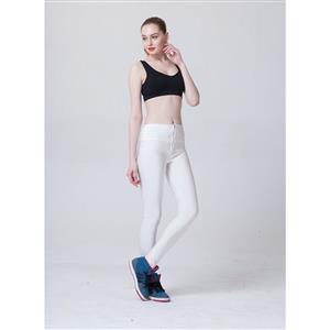Fashion Stretchy Plain Zipper Pants Tights Workout Leggings Running Exercise L11753