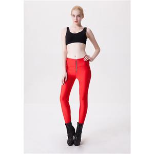 Fashion Stretchy Plain Zipper Pants Tights Workout Leggings Yoga Running Exercise L11743