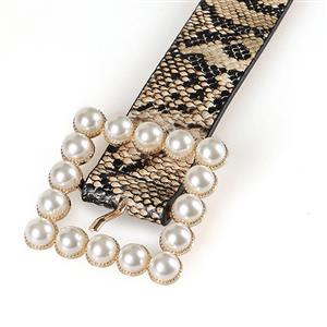 Fashion Snakeskin PU Leather Pearl Square Buckle Cincher Waist Belt N18774
