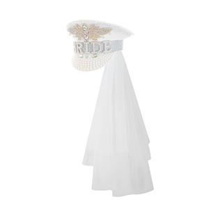 Fashion White Pearl Sequins Cosplay Halloween Bride Costume Top Hat and Veil J23319