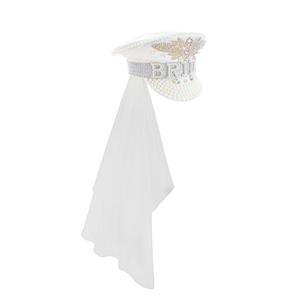Fashion White Pearl Sequins Cosplay Halloween Bride Costume Top Hat and Veil J23319