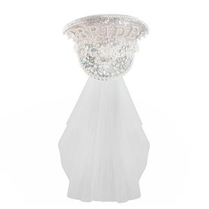 Gothic White Pearl Sequins Cosplay Halloween Bride Costume Top Hat and Veil J23321