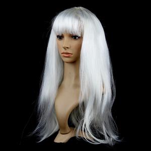 Women's Fashion White Straight Bangs Cosplay Wig Long Straight Hair Wig MS16109