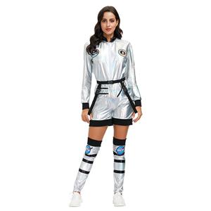 Fashion Women Silver Space Suit Adult Astronaut Jumpsuit Cosplay Costume N20594