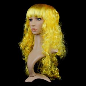Fashion Long Wave Wig, Yellow Bangs Small Wave Wig, Sexy Masquerade Small Wave Wig, Fashion Party Long Wave Wig, Cosplay Long Yellow Wave Wig, #MS16084