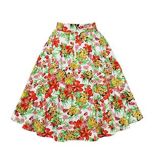 Fashion Red Printed Cotton High Waist A-line Ruffle Hem Skirt N23151