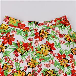 Fashion Red Printed Cotton High Waist A-line Ruffle Hem Skirt N23151