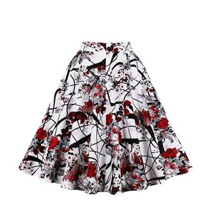 Fashion Ink Plum Blossom Printed Cotton High Waist A-line Ruffle Hem Skirt N23152