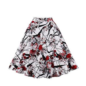 Fashion Ink Plum Blossom Printed Cotton High Waist A-line Ruffle Hem Skirt N23152