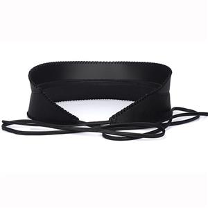 Fashion Black Faux Leather Around Self Tie Patchwork Wide Girdle Waist Belt N15198