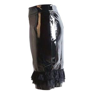Sexy Black Faux Leather Bra Top and PVC Lace Knee-length Skirt Set N12851