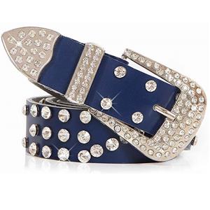 Women's Luxury Blue Faux Leather Rhinestone Jeweled Studded Waist Belt N16049