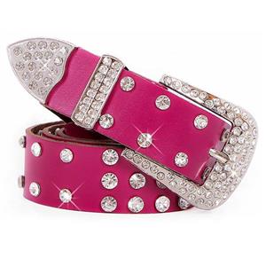 Women's Luxury Hot-Pink Faux Leather Rhinestone Jeweled Studded Waist Belt N16050
