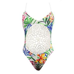 Floral Print Crochet Lace One-piece Swimsuit, Beachwear Swimsuit, Cheap One-piece Swimsuit, #BK12295