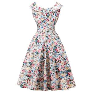 1950's Vintage Floral Print Sleeveless Cocktail Party Swing Dress N12525