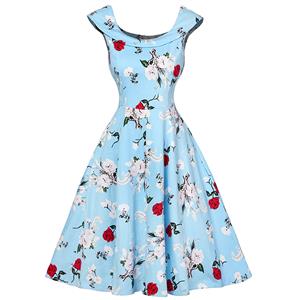 1950's Vintage Valentines Floral Print Sleeveless Cocktail Party Swing Dress N12532